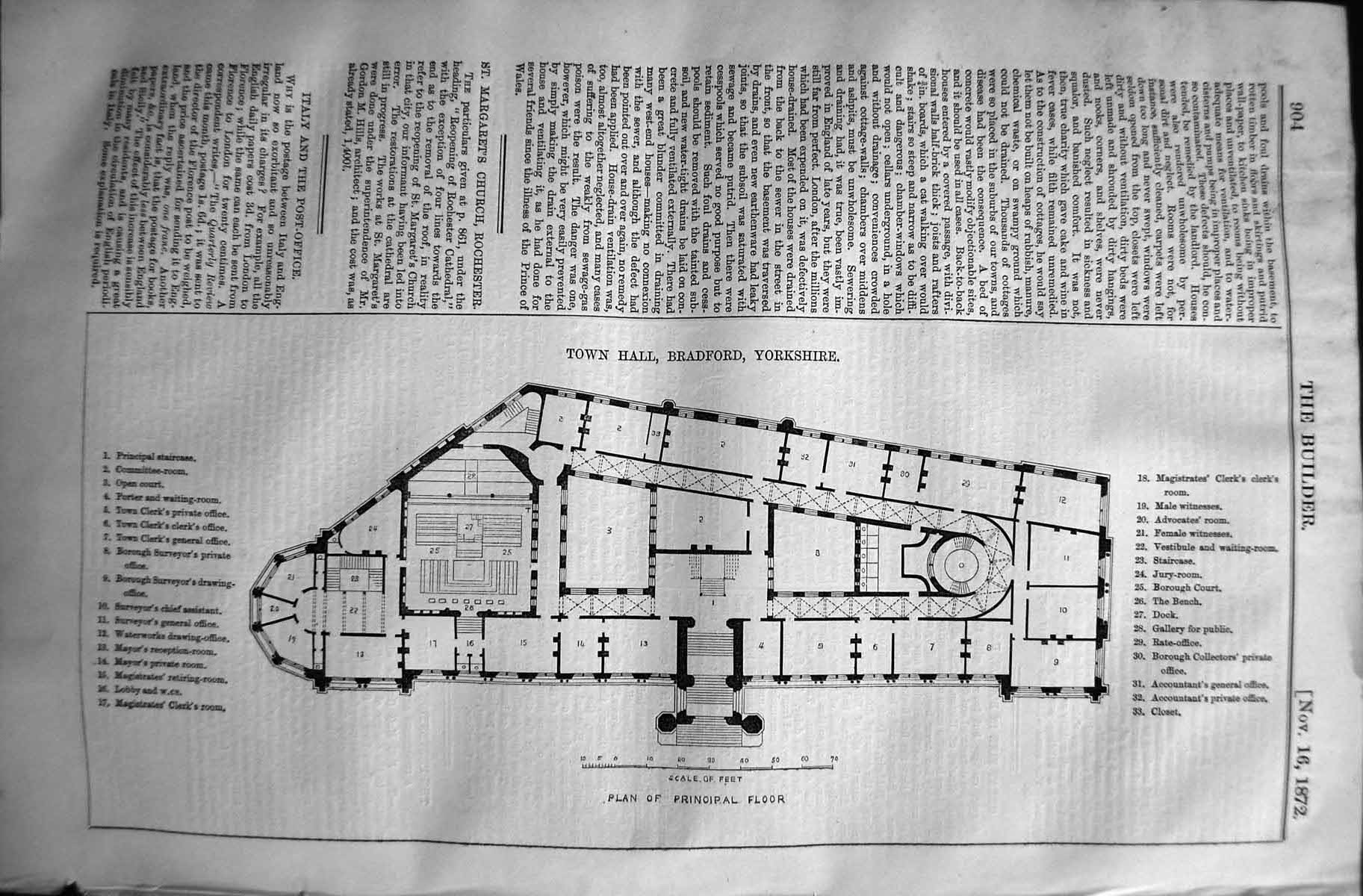 Old 1872 Builder Principal Floor Plan Town Hall Bradford Yorkshire En Victorian