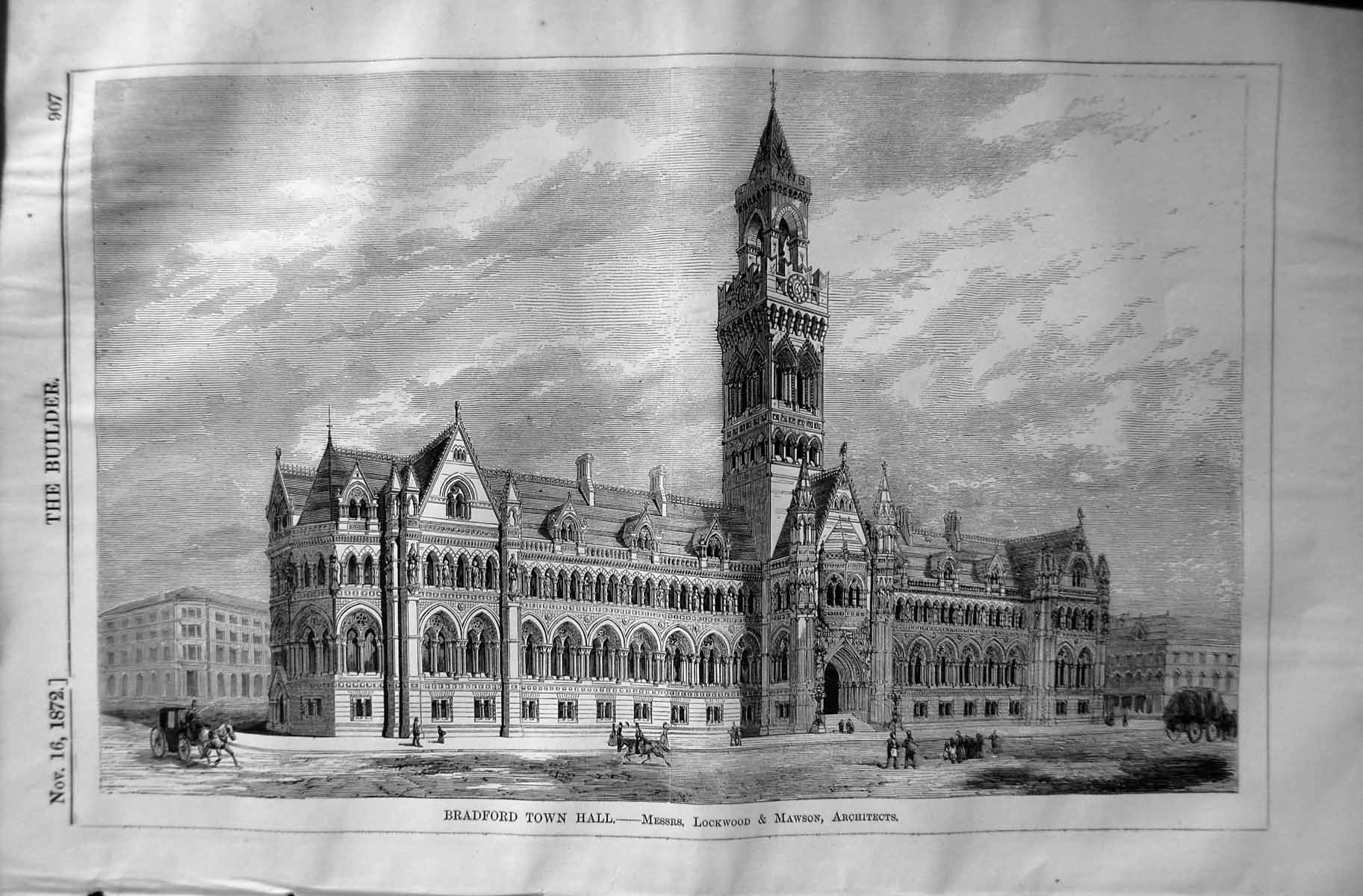 Old 1872 Builder Exterior Bradford Town Hall Lockwood Mawson Architec Victorian