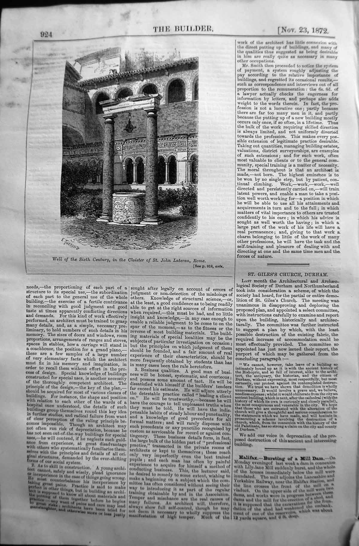Old 1872 Builder Well Sixth Century Cloister St. John Lateran Rome It Victorian