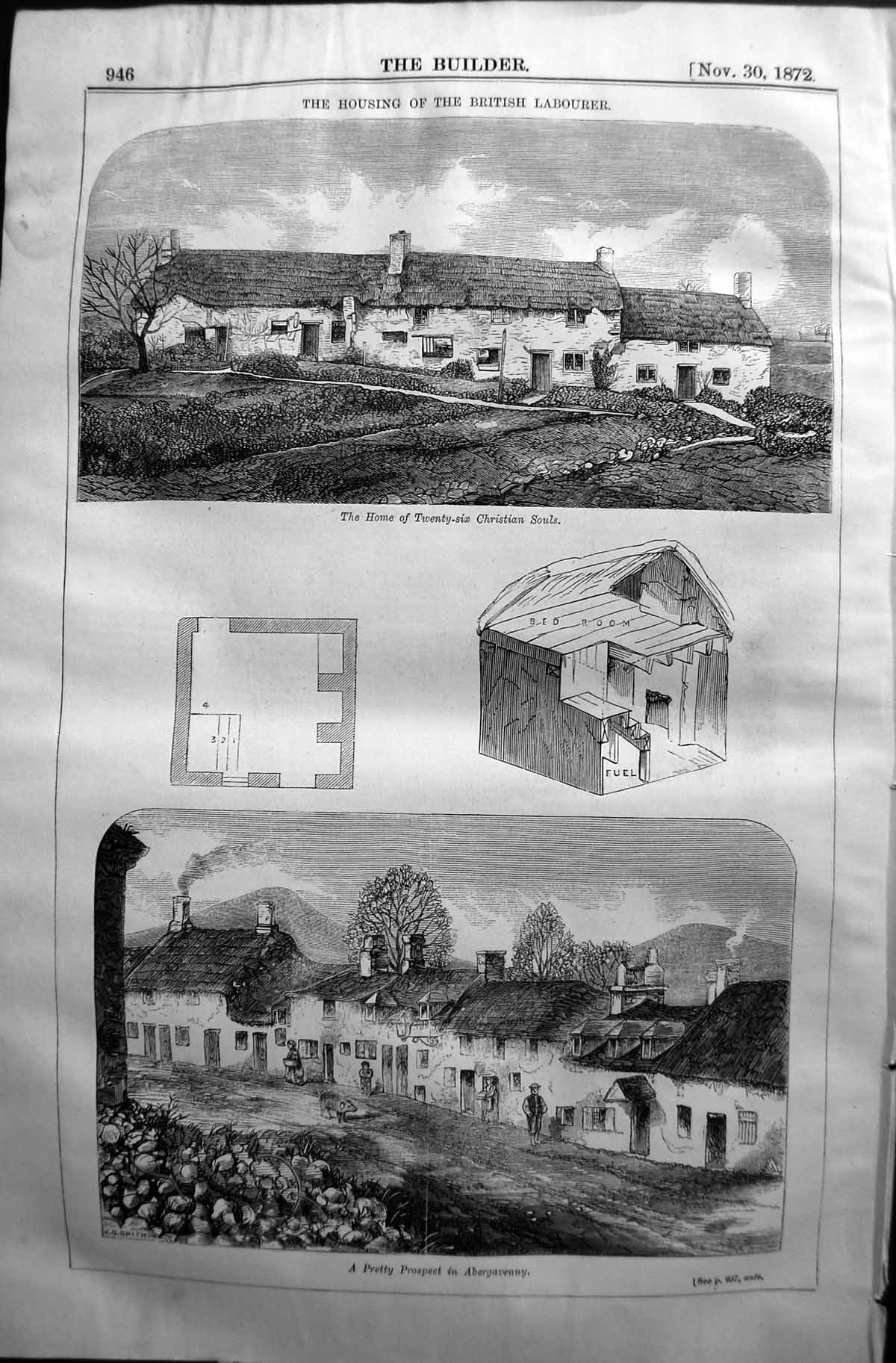 Old Housing British Labourer Abergavenny Home Christian Souls 1872 Bu Victorian