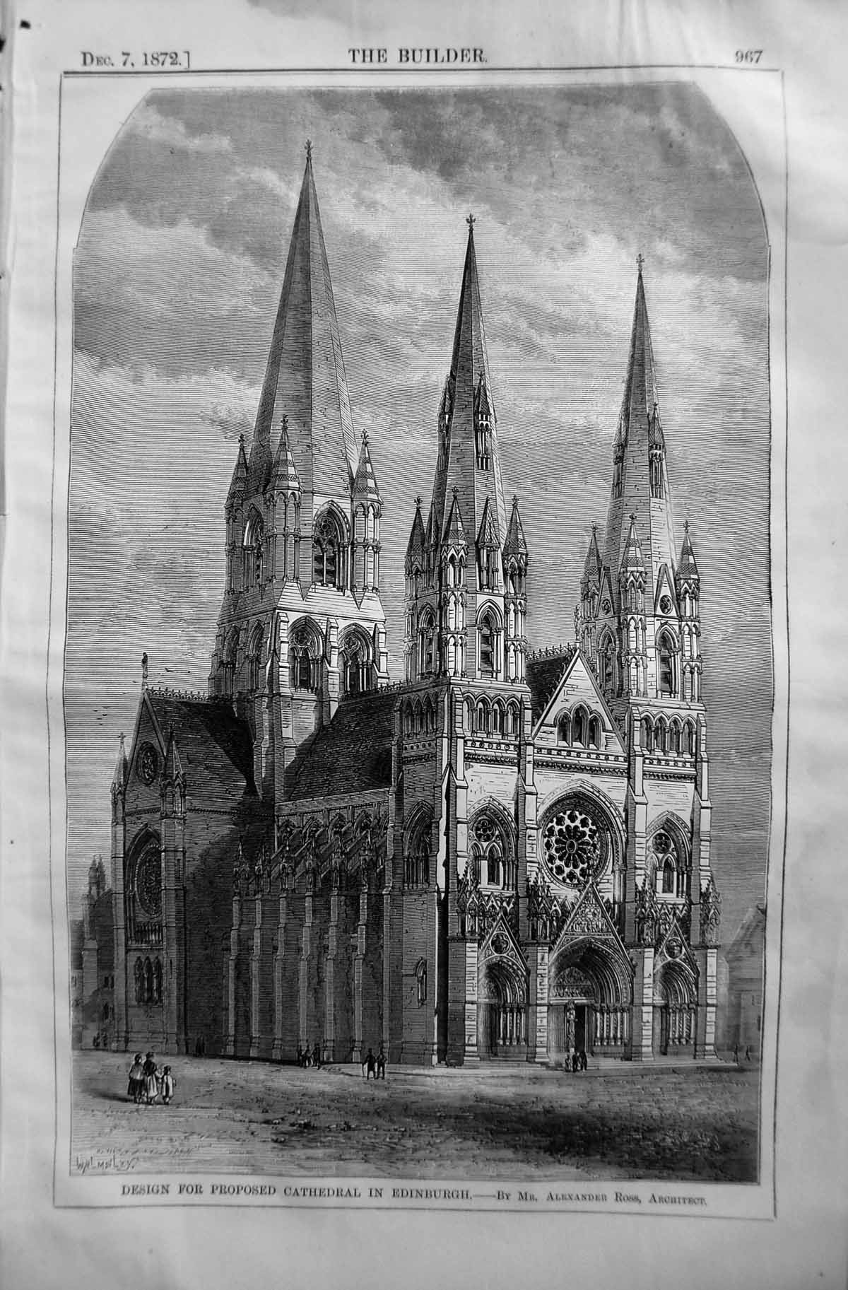 Old 1872 Builder Design Proposed Cathedral Edinburgh Alexander Ross A Victorian