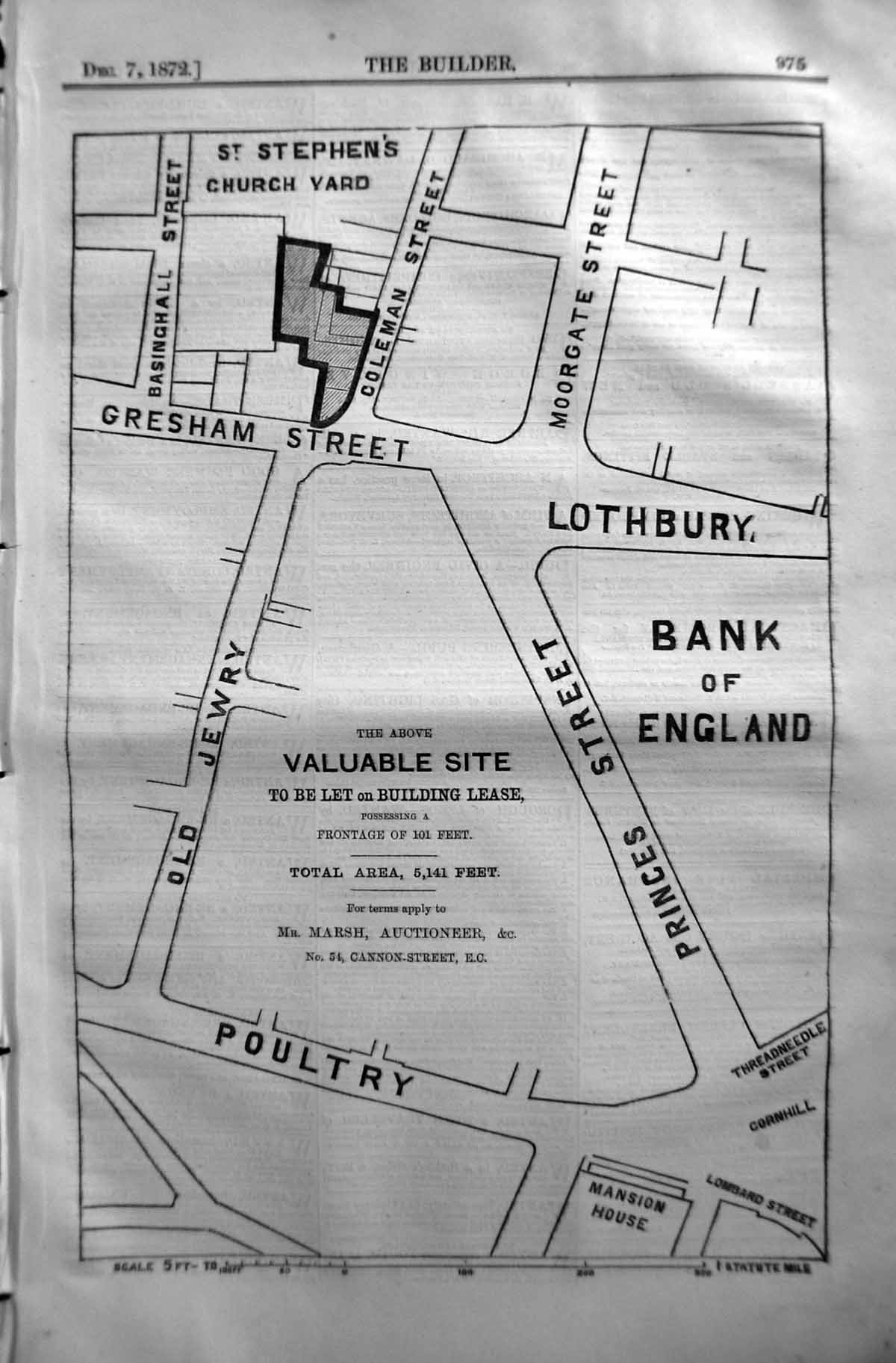 Old 1872 Builder Plan Bank England Gresham Street Princes Marsh Aucti Victorian