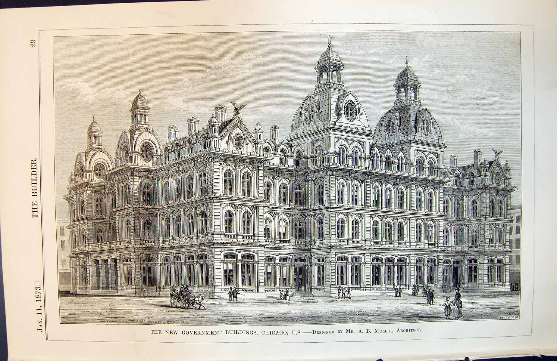Old New Government Buildings Chicago Designed Ab Mullet Exterior 1873 Victorian