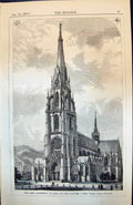 Antique Old Print New Cathedral Linz Danube Herr Vincent Statz Architect 1873