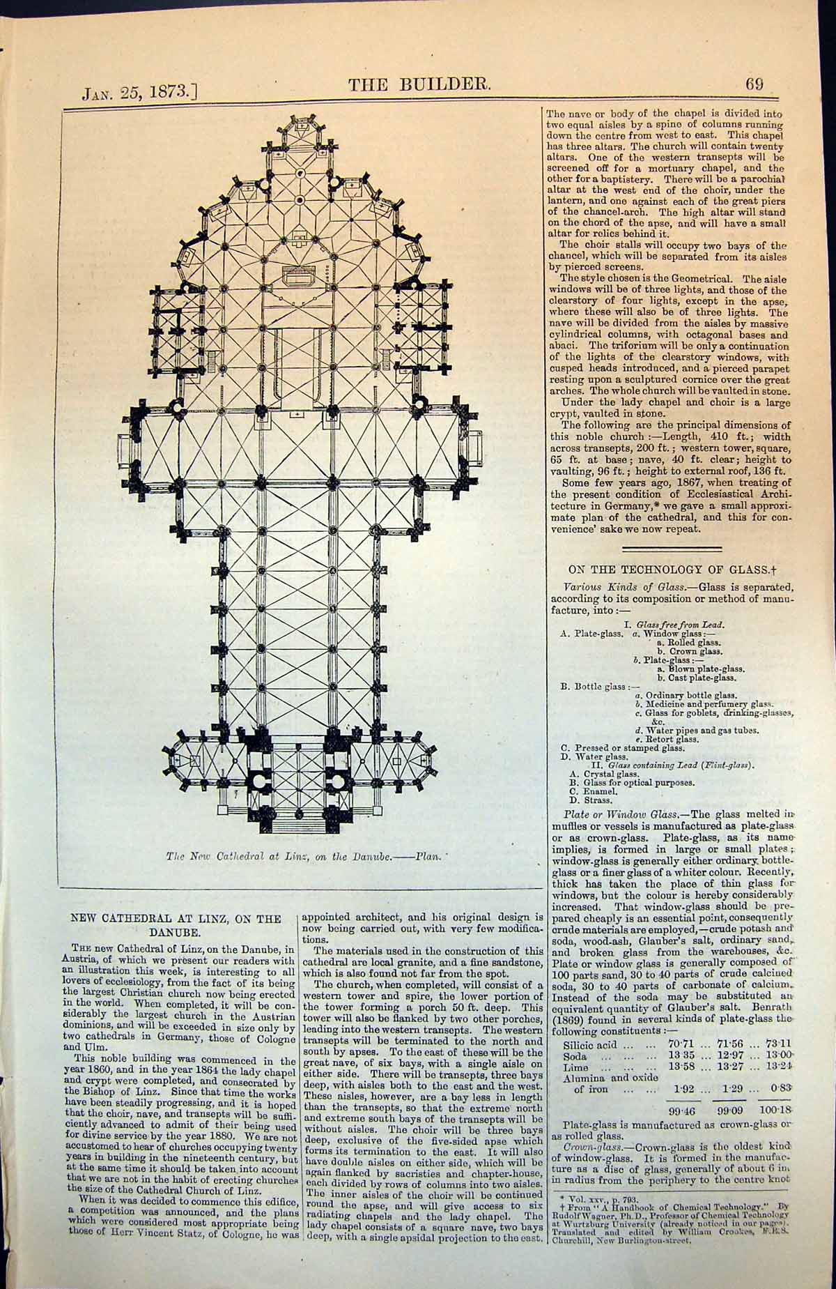 Old New Cathedral Linz Danube Plan Herr Vincent Statz Architect 1873 Victorian