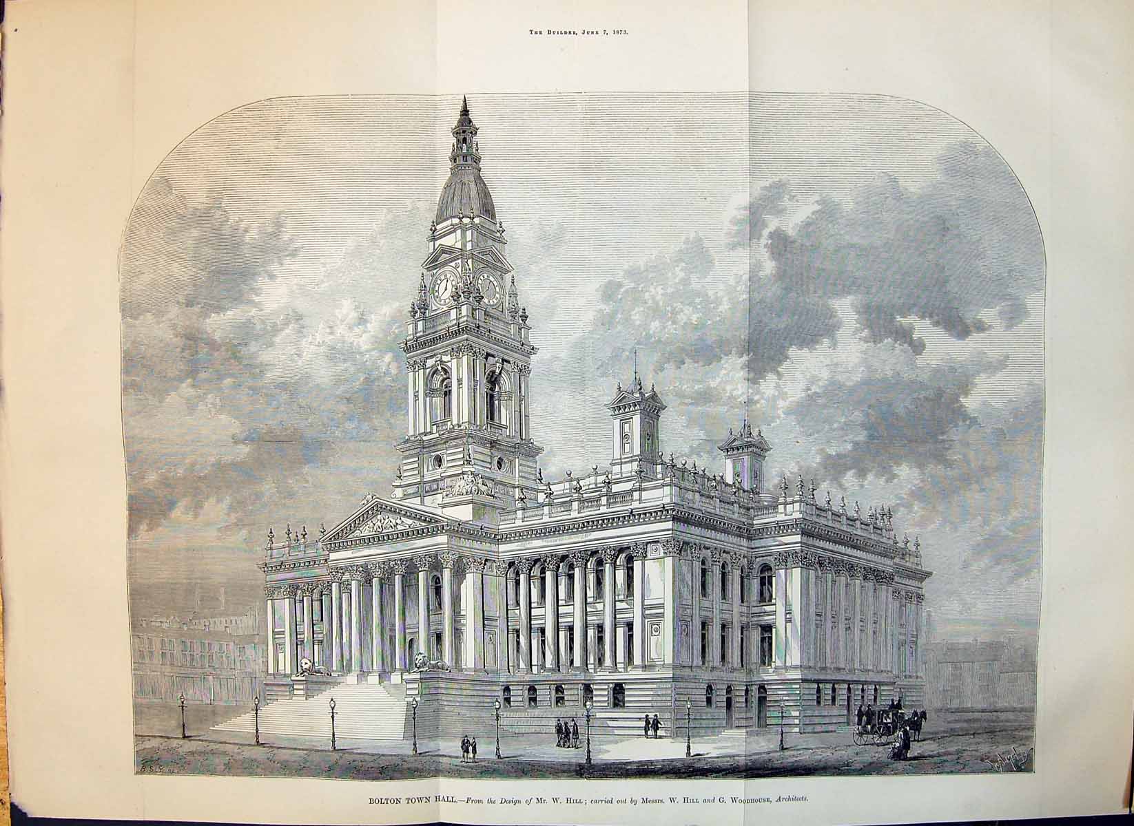 Old Bolton Town Hall Design W Hill Exterior Woodhouse Architects 1873 19th