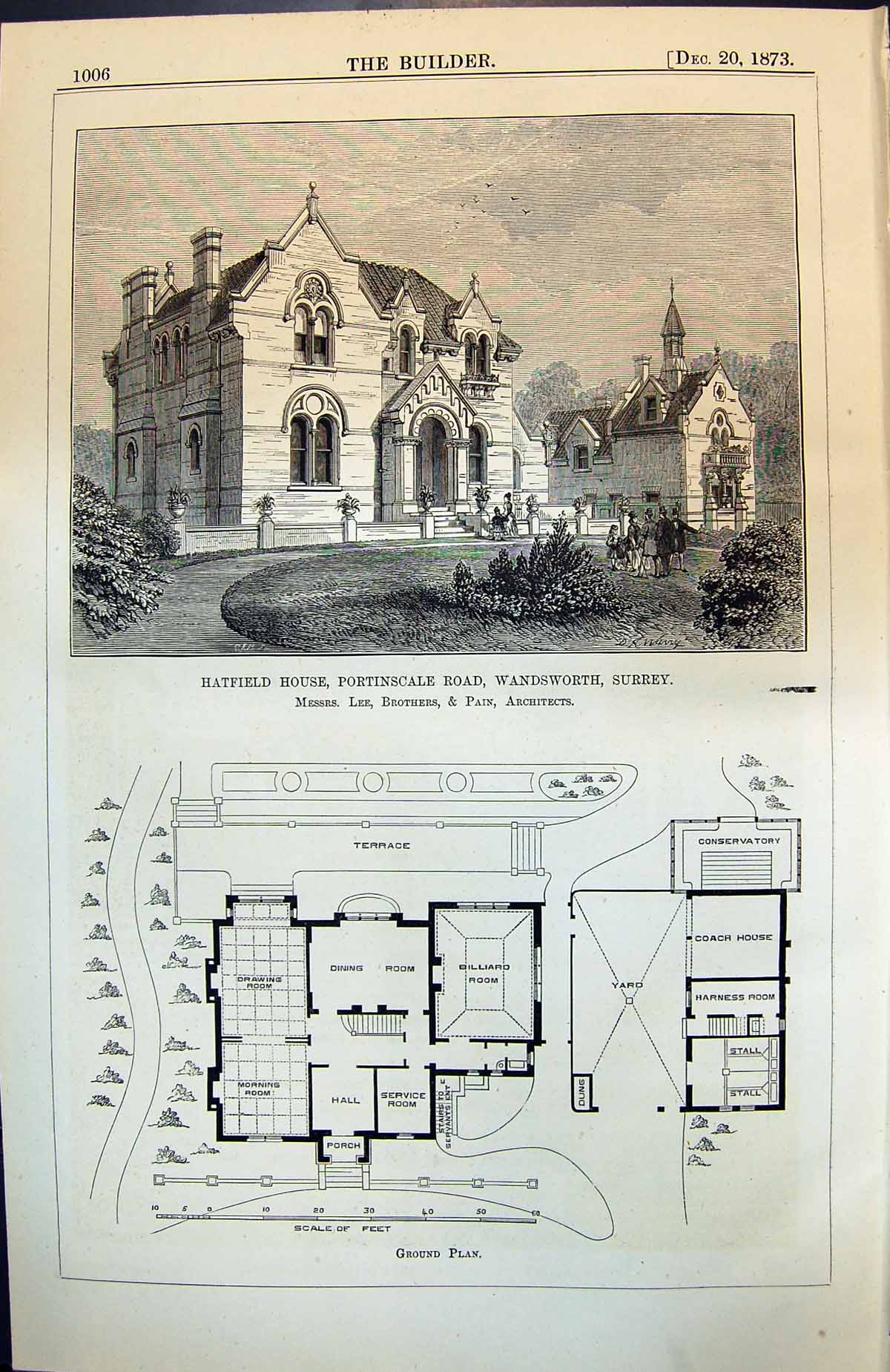 Old Hatfield House Portinscale Road Wandworth Surrey View Plan 1873Victorian