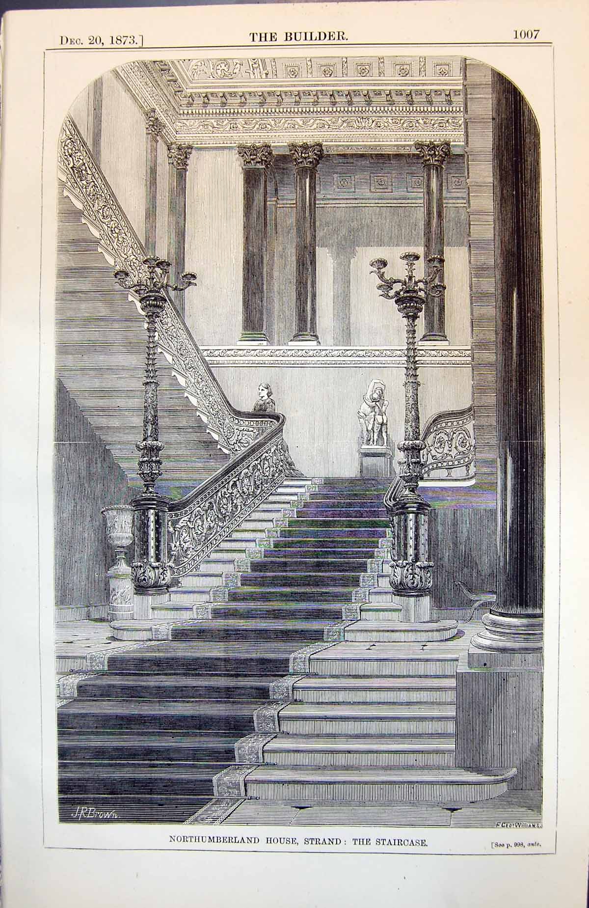 Antique Print Northumberland House Strand London Staircase Bannisters 1873