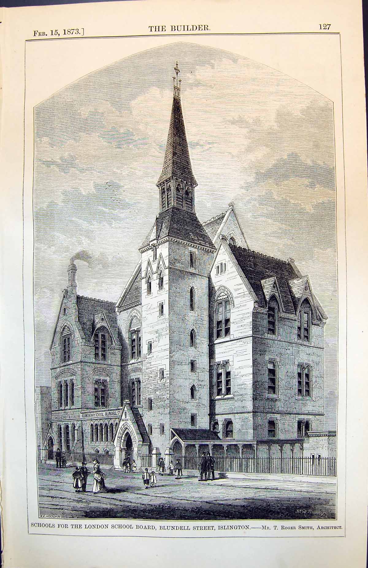 Antique Old Print Schools London School Board Blundell Street Islington 1873