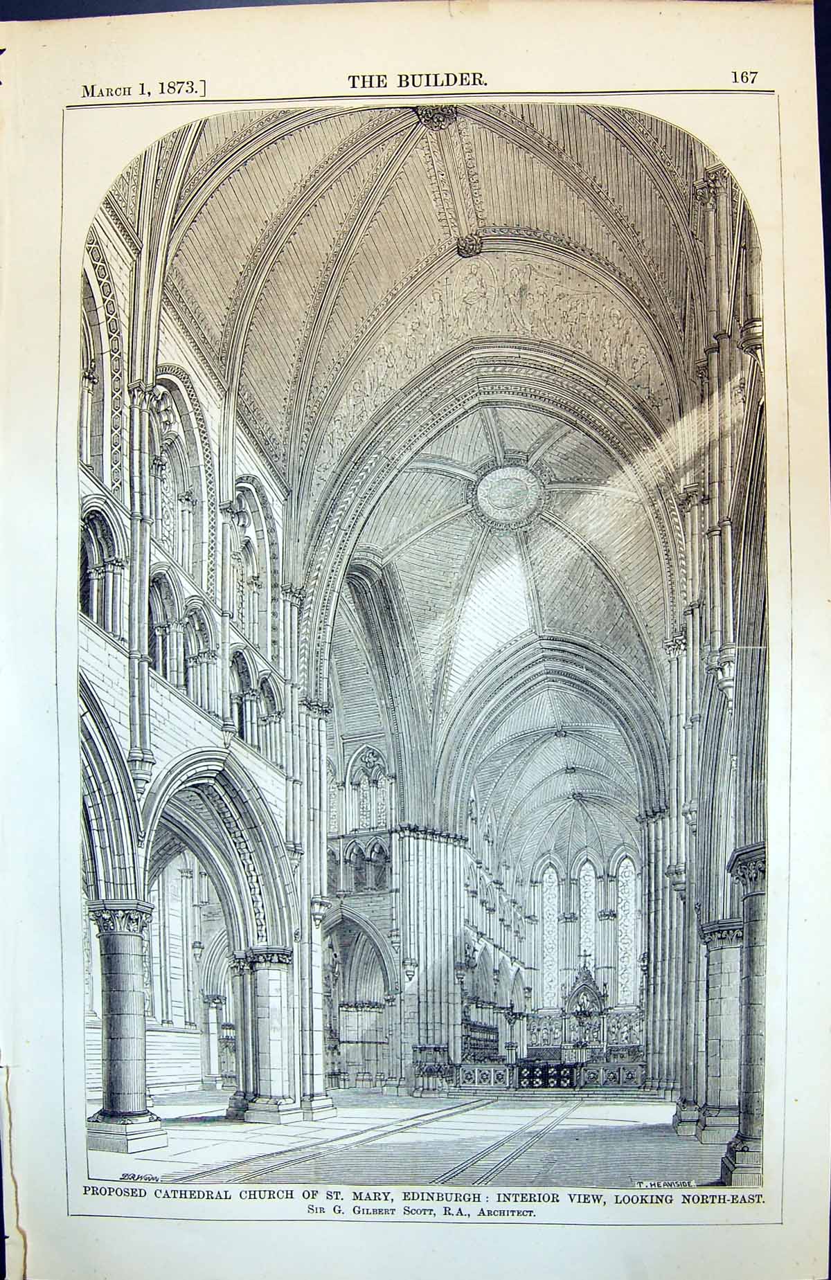 Old Proposed Cathedral St Mary Edinburgh Interior View Ne Scott 1873 Victorian