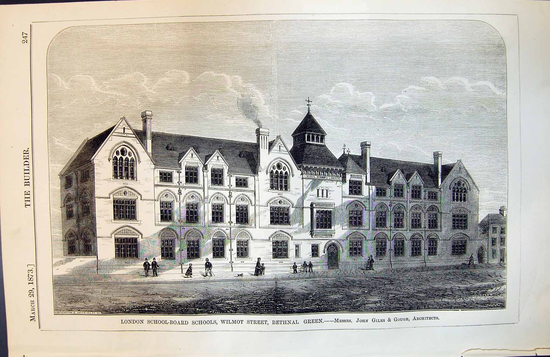 Antique Print London School Board Wilmot Street Bethnal Green Exterior 1873