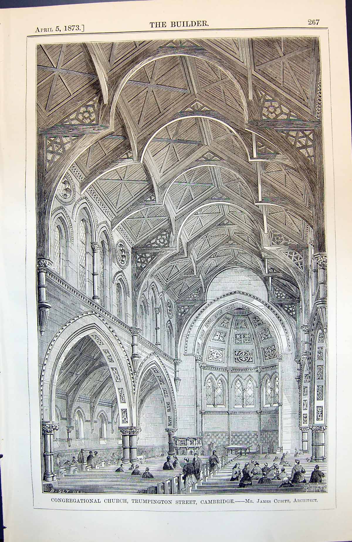 Old Print Congregational Church Trumpington Street Cambridge Cubitt 1873 19th