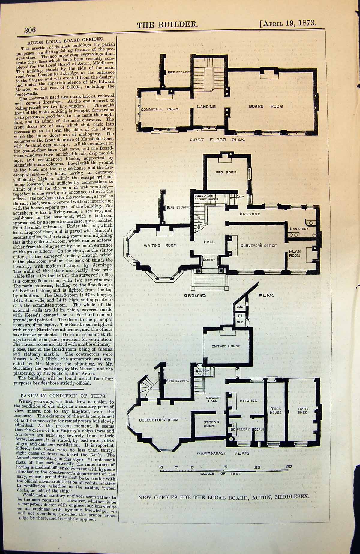 Old New Offices Local Board Acton Middlesex Basement Ground Plan 1873 Victorian