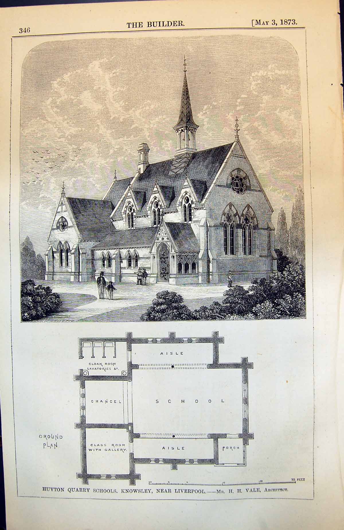 Antique Old Print Huyton Quarry Schools Knowsley Near Liverpool Hh Vale 1873