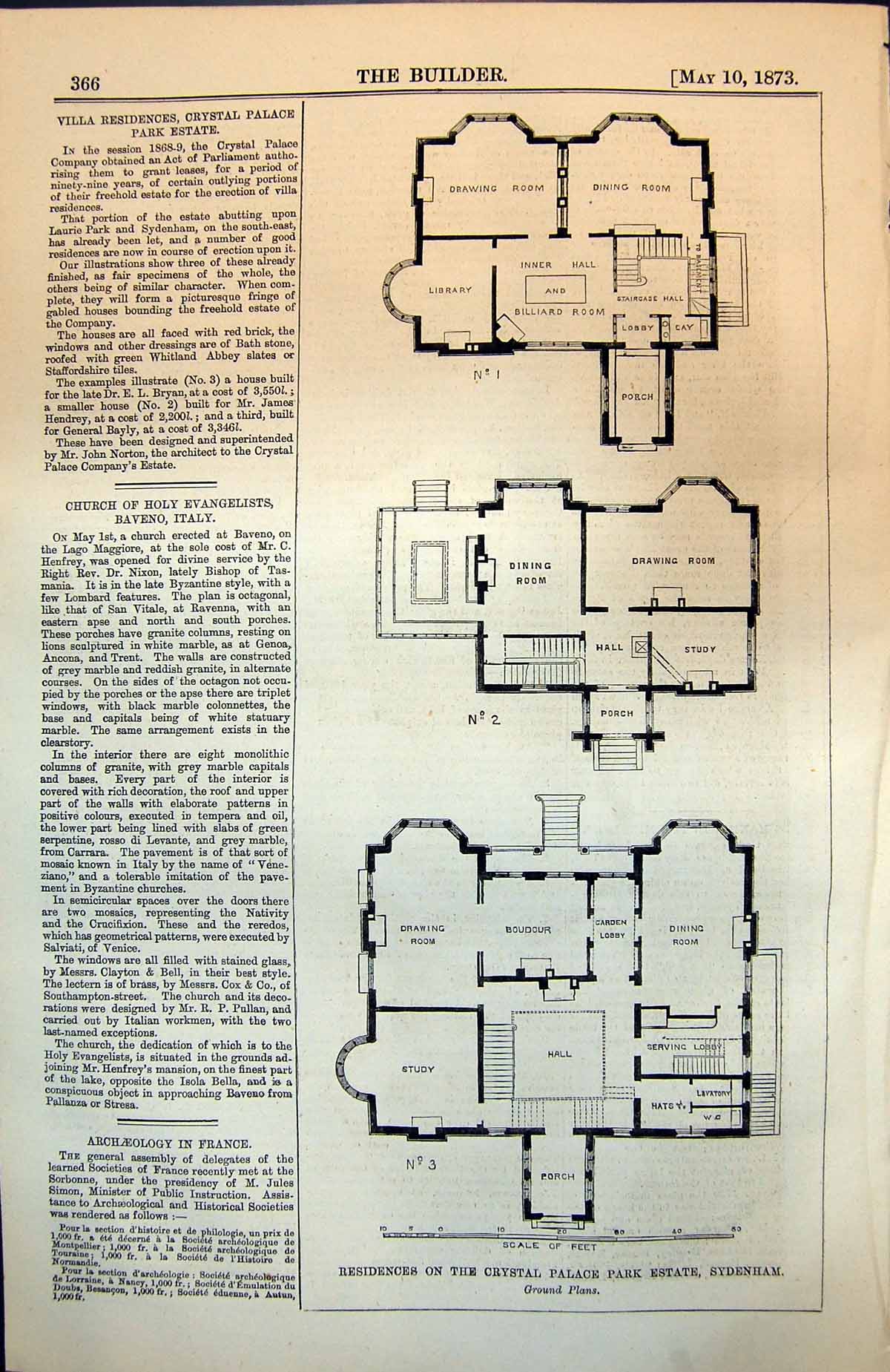 Antique Old Print Residences Crystal Palace Park Estate Sydenham Plans 1873