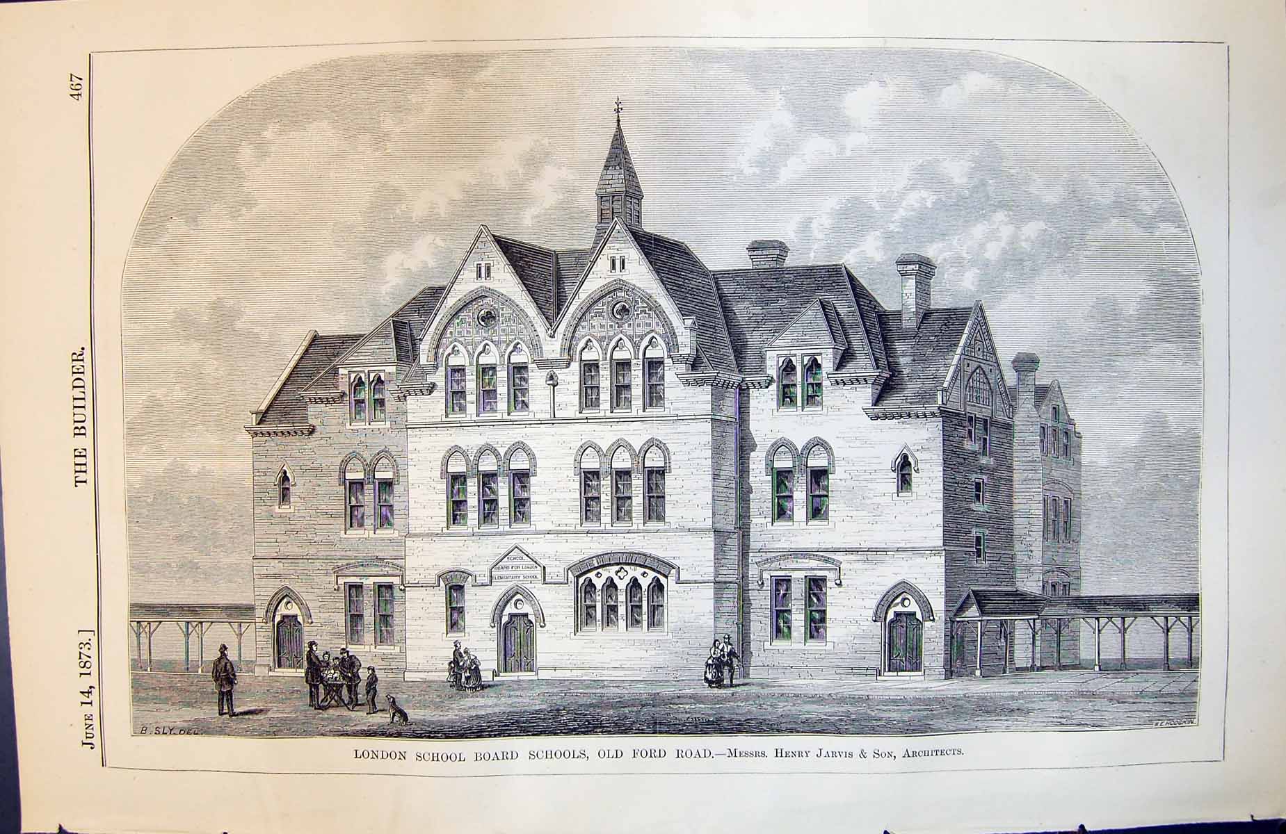 Antique Old Print Schools Ford Road London Board Exterior Jarvis & Son 1873