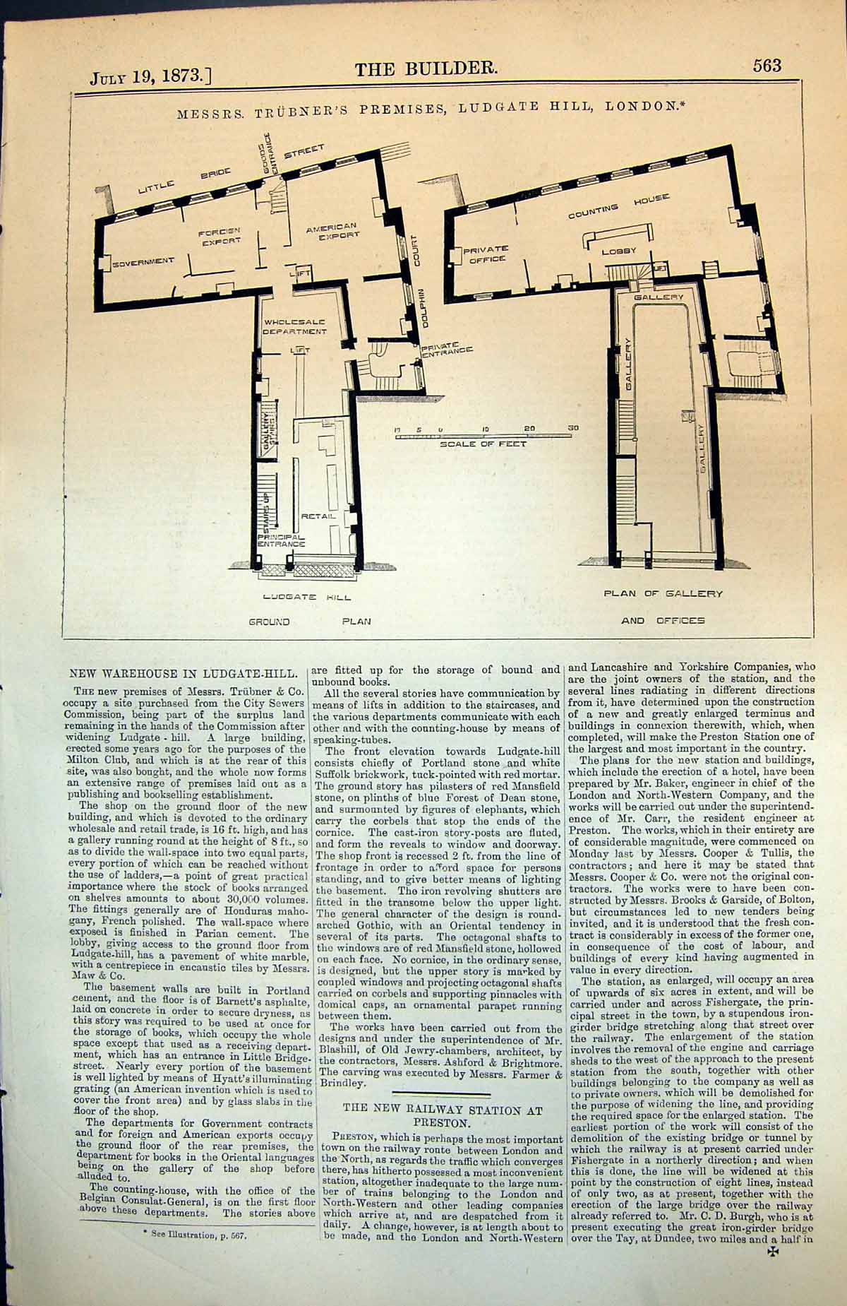Antique Print Messrs Trubner'S Premises Ludgate Hilllondon Ground Plan 1873