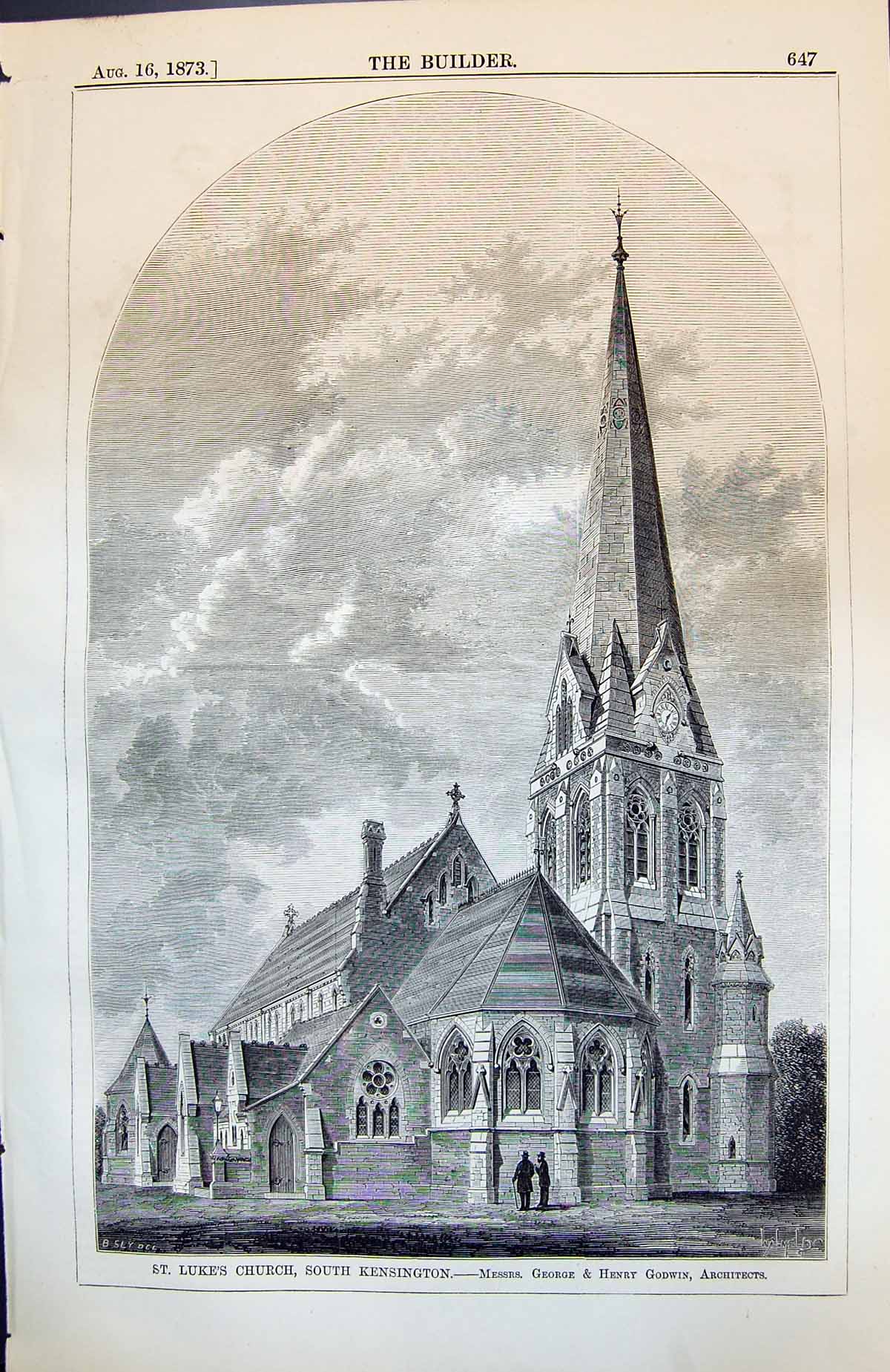 Antique Print St Luke'S Church South Kensington G H Godwin Architects 1873 19th
