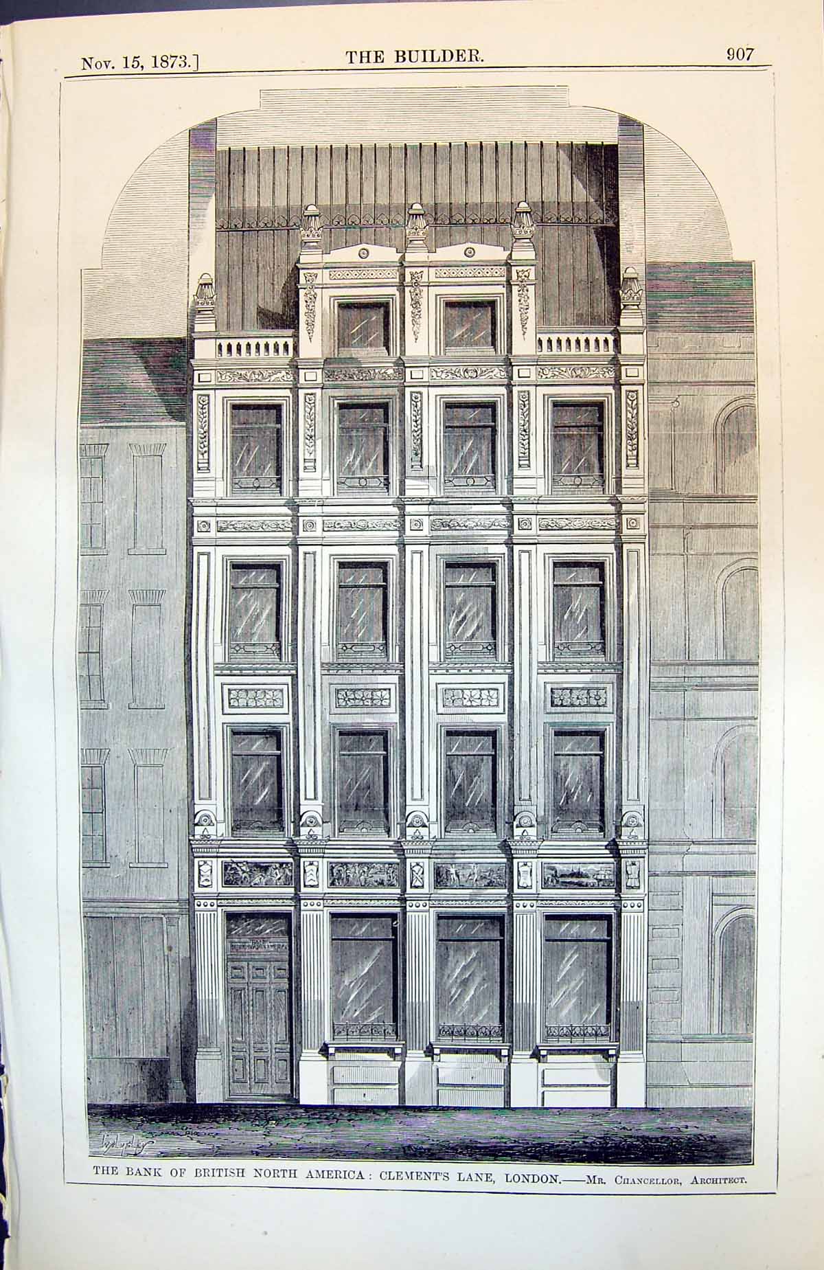 Old Bank British North America Clement'S Lane London Chancellor 1873 Victorian
