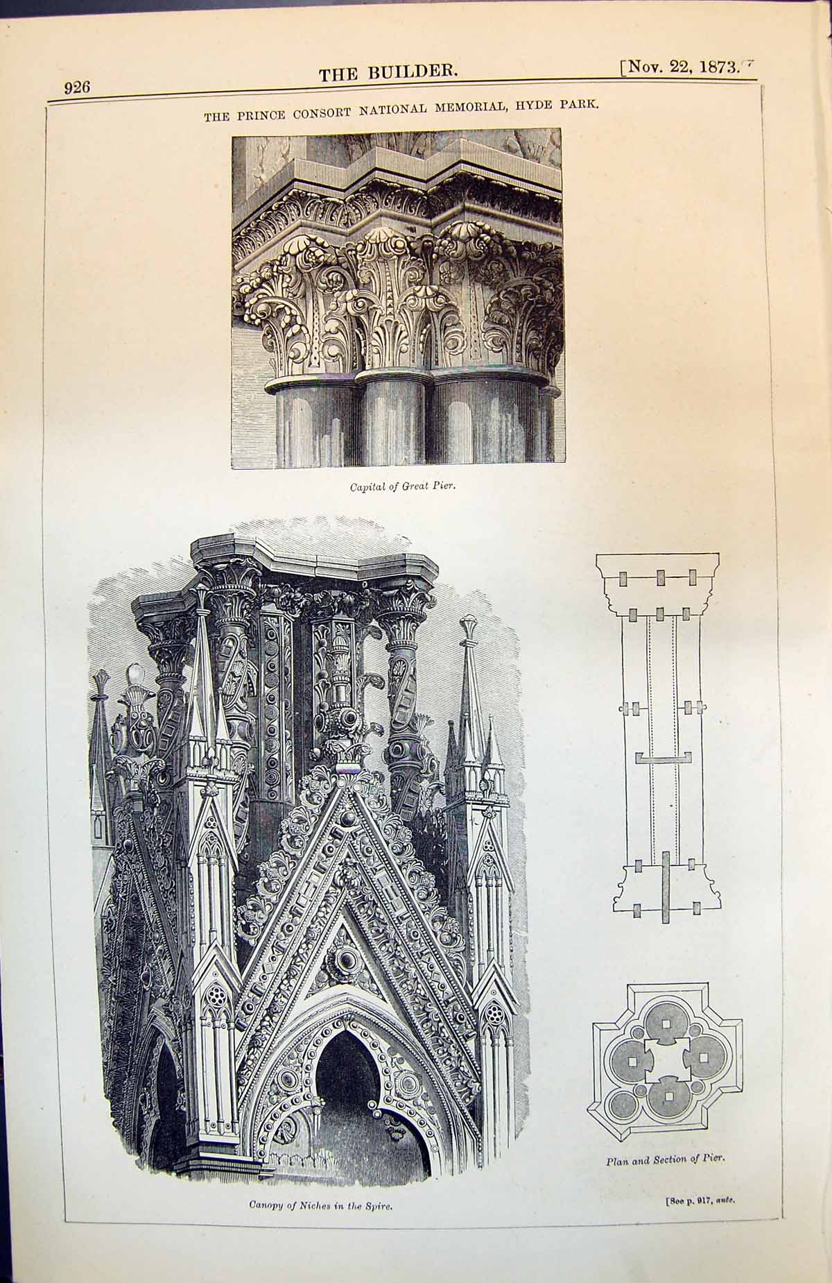Old Prince Consort National Memorial Hyde Park Details Pier Spire 1873 19th