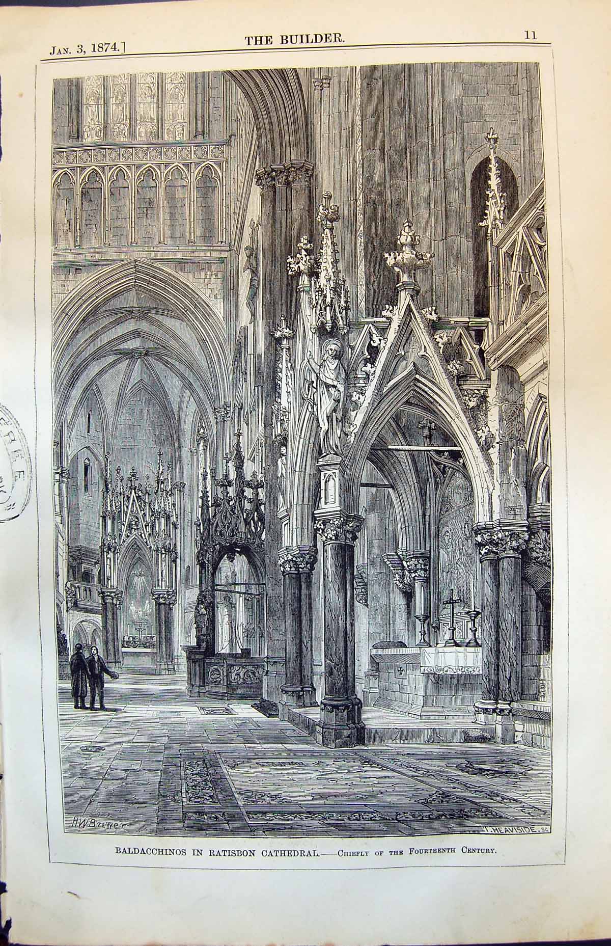 Old Print Baldacchinos Ratisbon Cathedral Chiefly Fourneenth Century 1874 19th