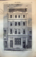 Original Old Antique Print London County Bank Islington Exterior 1874 Victorian