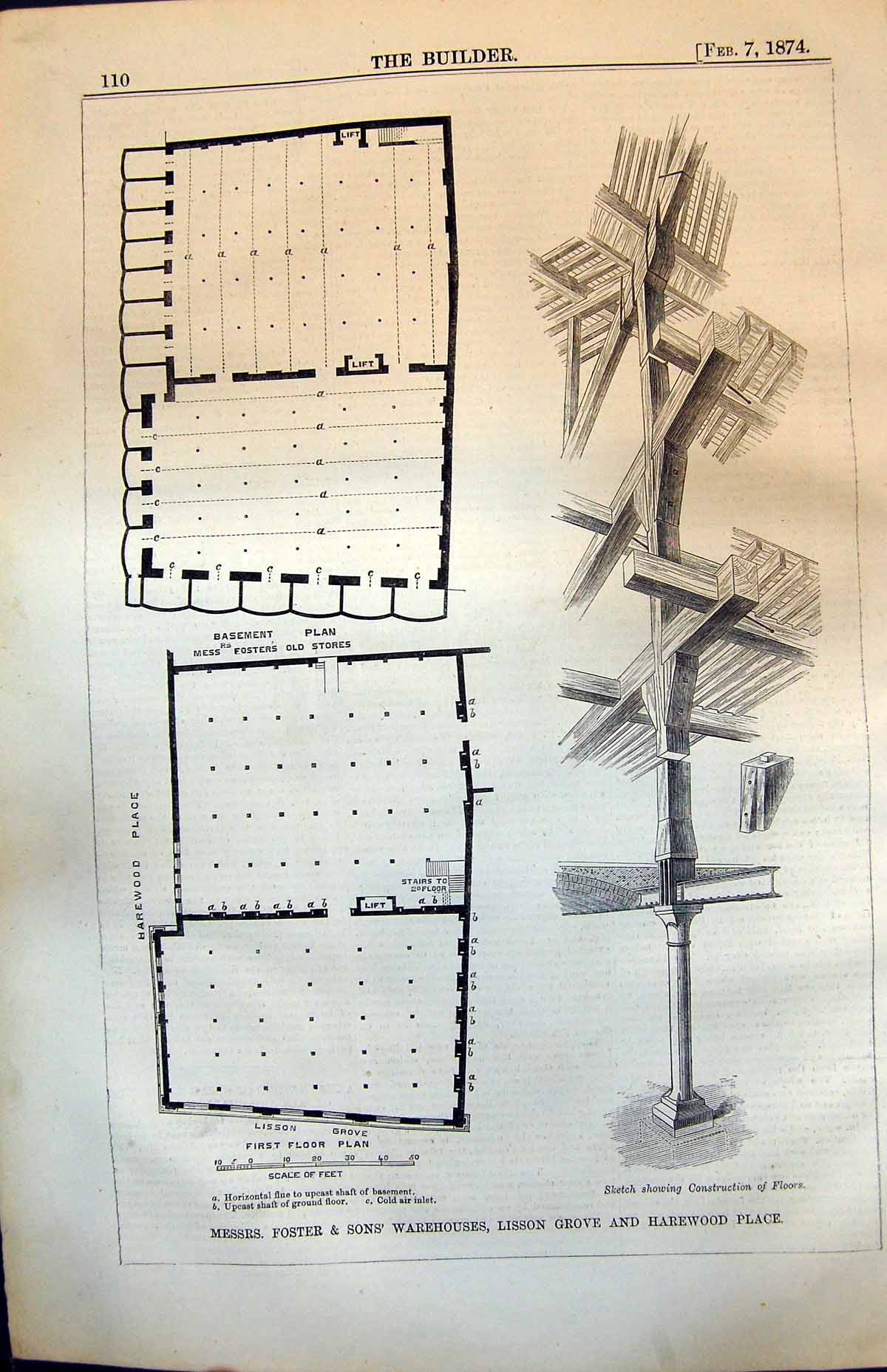 Old Print Plan Foster & Sons Warehouses Lisson Grove Harewood Place 1874 19th