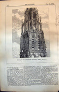 Original Old Antique Print Tower Protestant Church Breda Holland 1874 Victorian