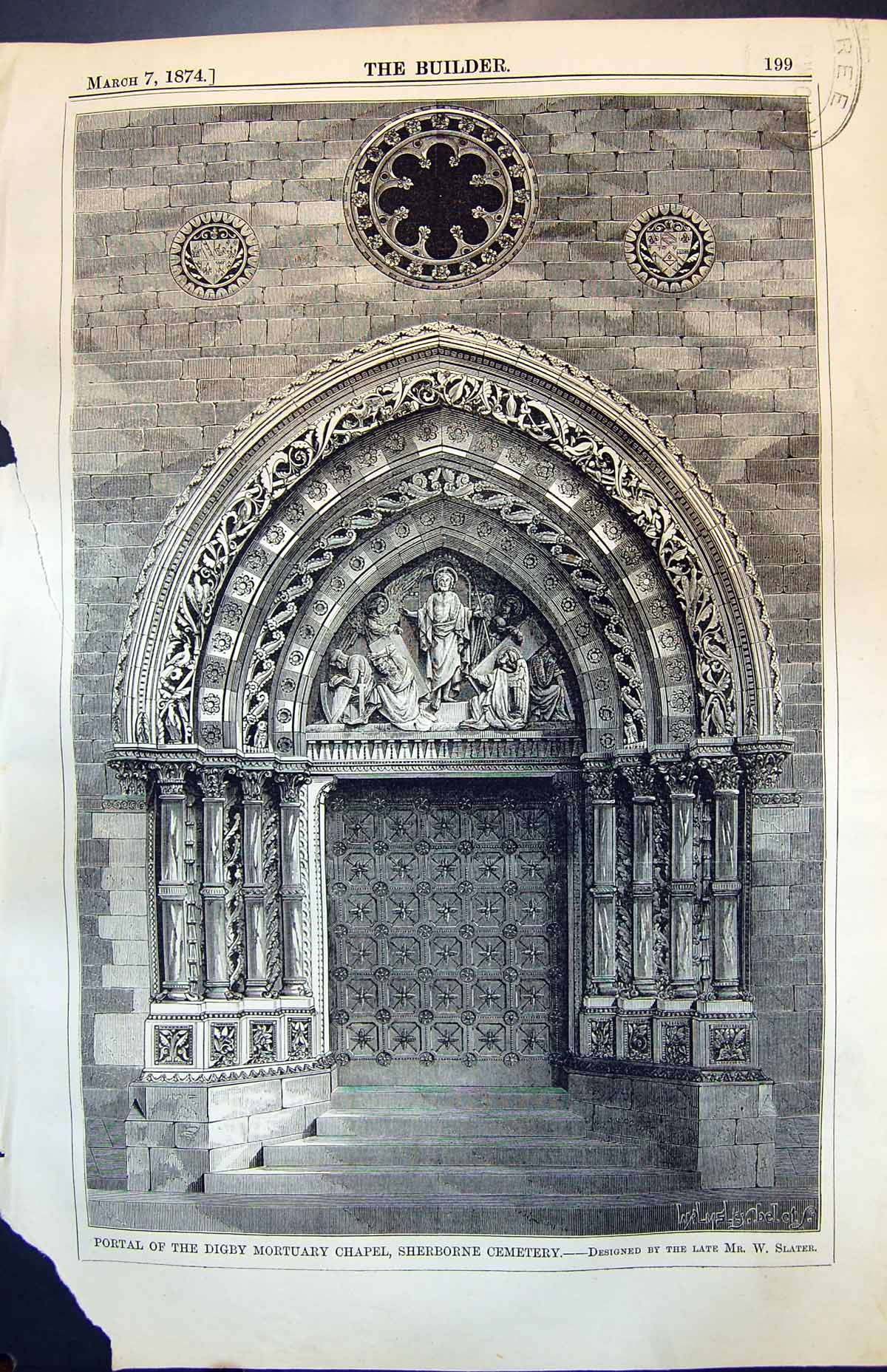 Antique Print Portal Digby Mortuary Chapel Sherborne Cemetery W Slater 1874