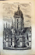 Original Old Antique Print Church St Thegonnec Finisterre Brittany 1874 19th