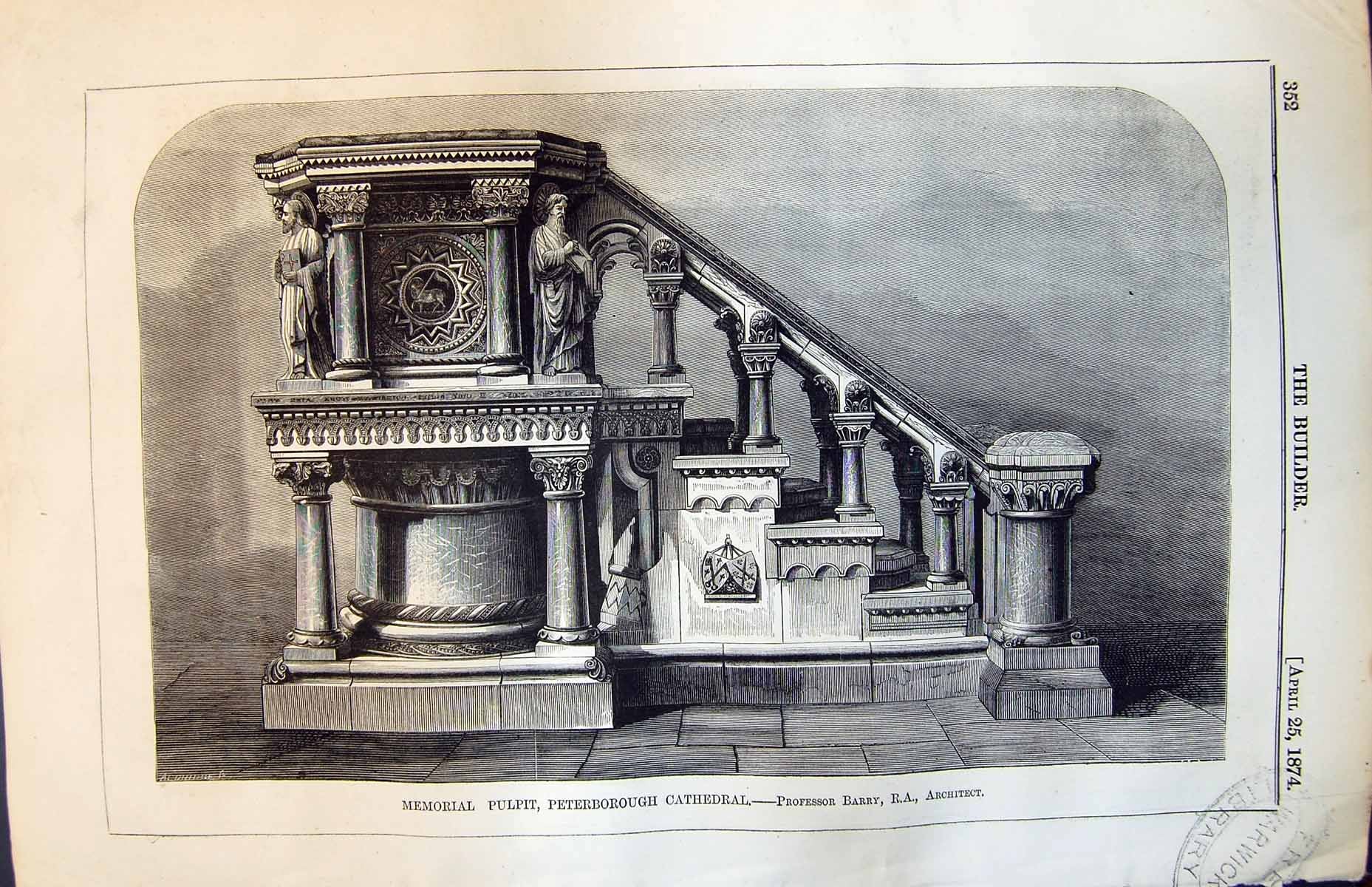 Old Memorial Pulpit Peterborough Cathedral Professor Barry Arch 1874 Victorian