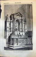 Antique Old Print New Altar Church Augustinian Convent Bruges Belgium 1874 19th