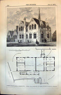 Original Old Antique Print School Board School Portsmouth Plan Exterior 1874
