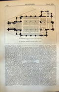 Original Old Antique Print Plan St Andrews Church Walcot Bath 1874 Victorian