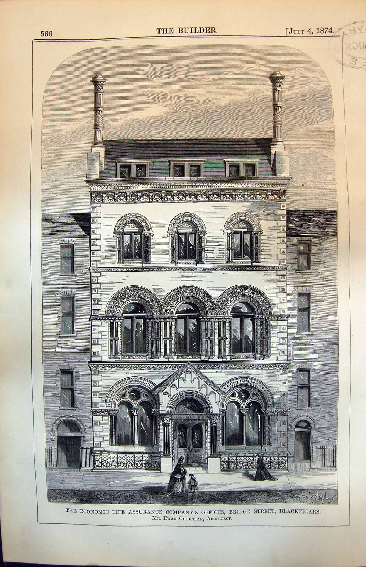 Antique Print Economic Life Assurance Co Offices Bridge St Blackfriars 1874