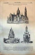Old Print Competition Designs Church Sacred Heart To Be Built Paris 1874 19th