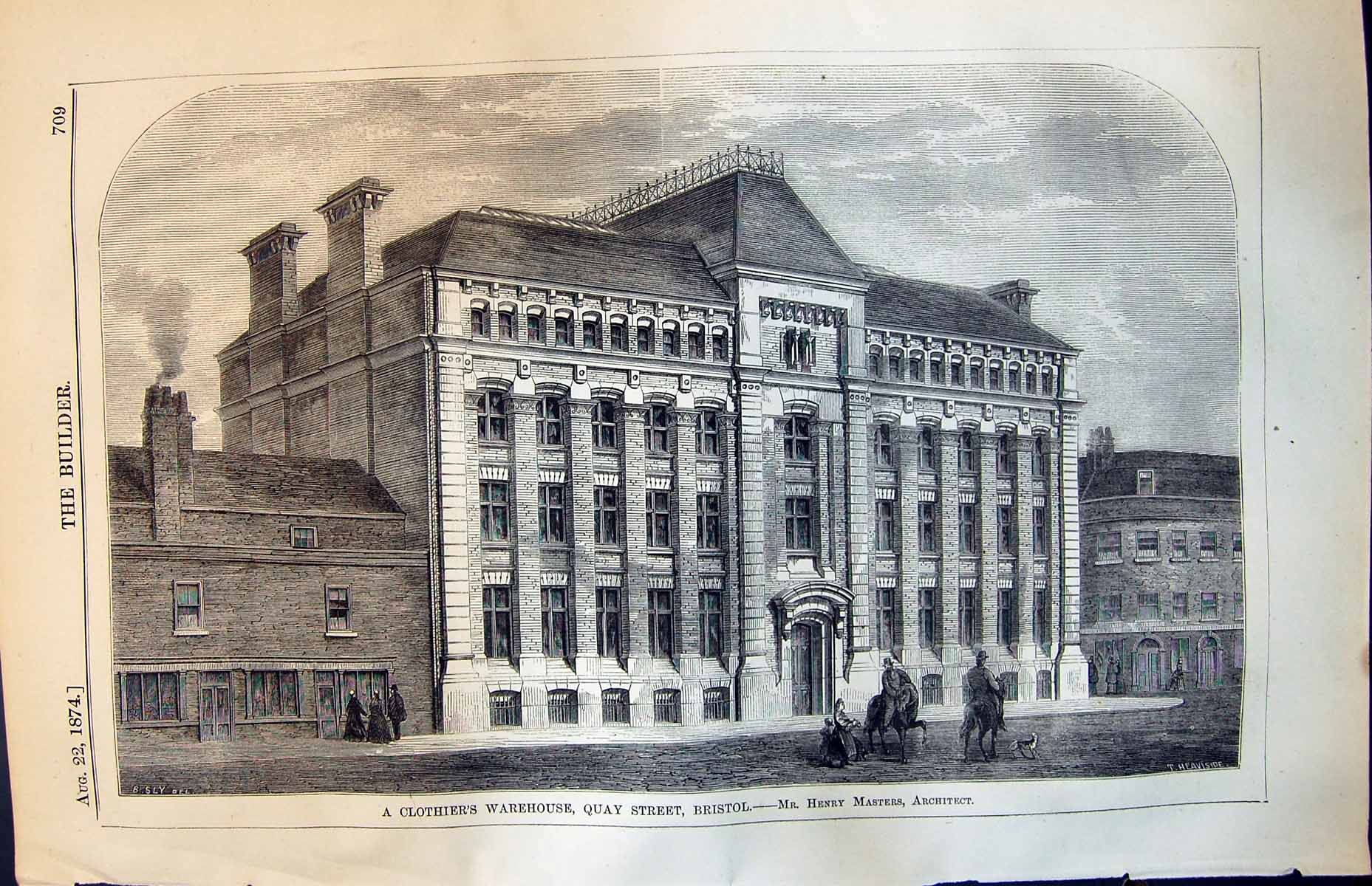 Old Print Clothiers Warehouse Quay Street Bristol Henry Masters Arch 1874 19th