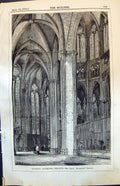 Old Antique Print Tournay Cathedral Belgium Choir Thirteenth Century 1874 19th