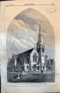 Antique Old Print Southsea Congregational Church Mr W J Stent Architect 1874