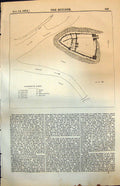 Antique Old Print Plan Cockermouth Castle Tower Bell Turret Gate House 1874