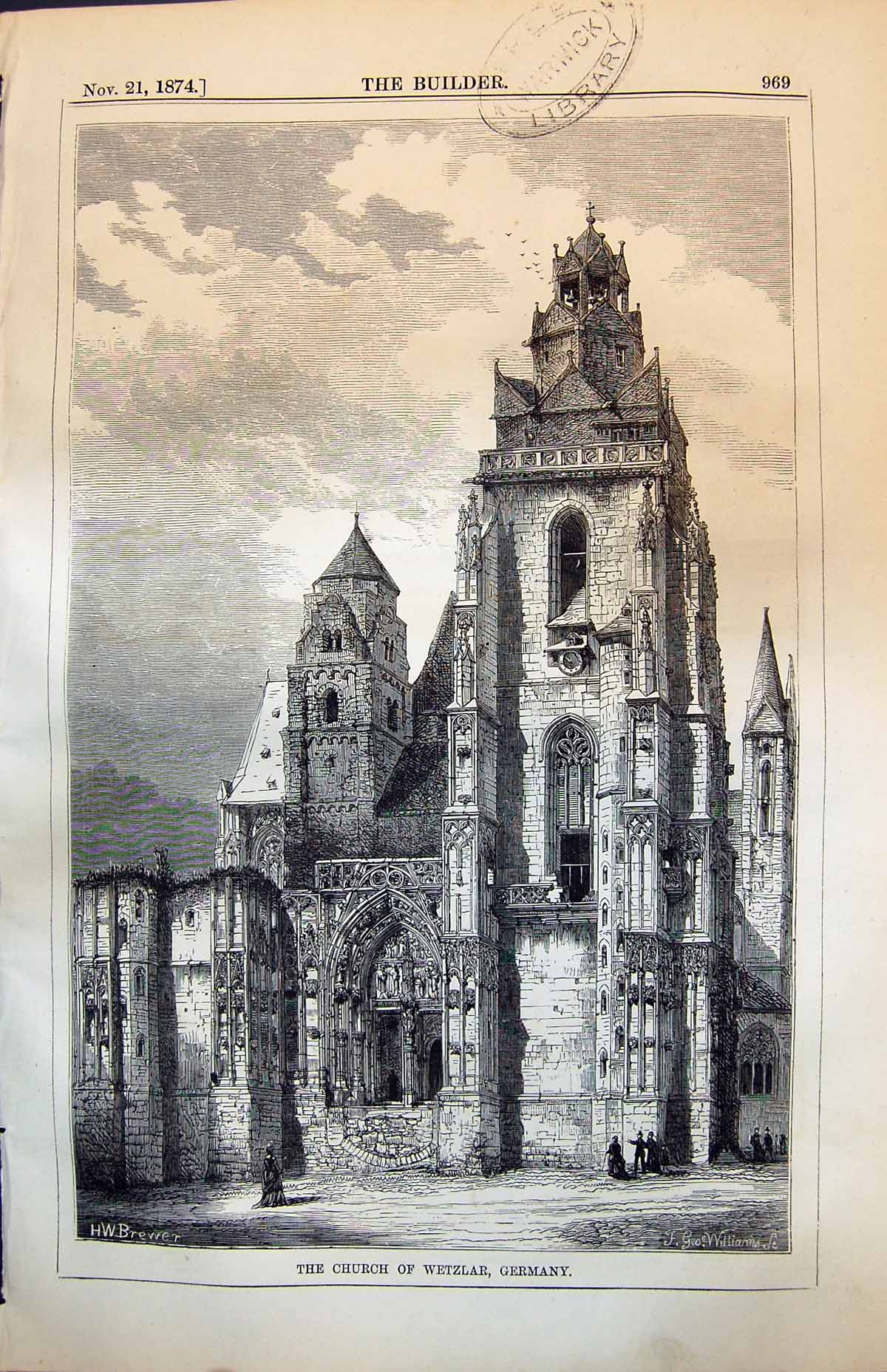Original Old Antique Print Church Wetzlar Germany 1874 19th Century