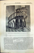 Antique Old Print New Pulpit Worcester Cathedral Sir G G Scott Architect 1874