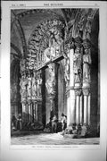 Original Old Antique Print Gloria Porch Santiago Cathedral Spain 1881 Victorian