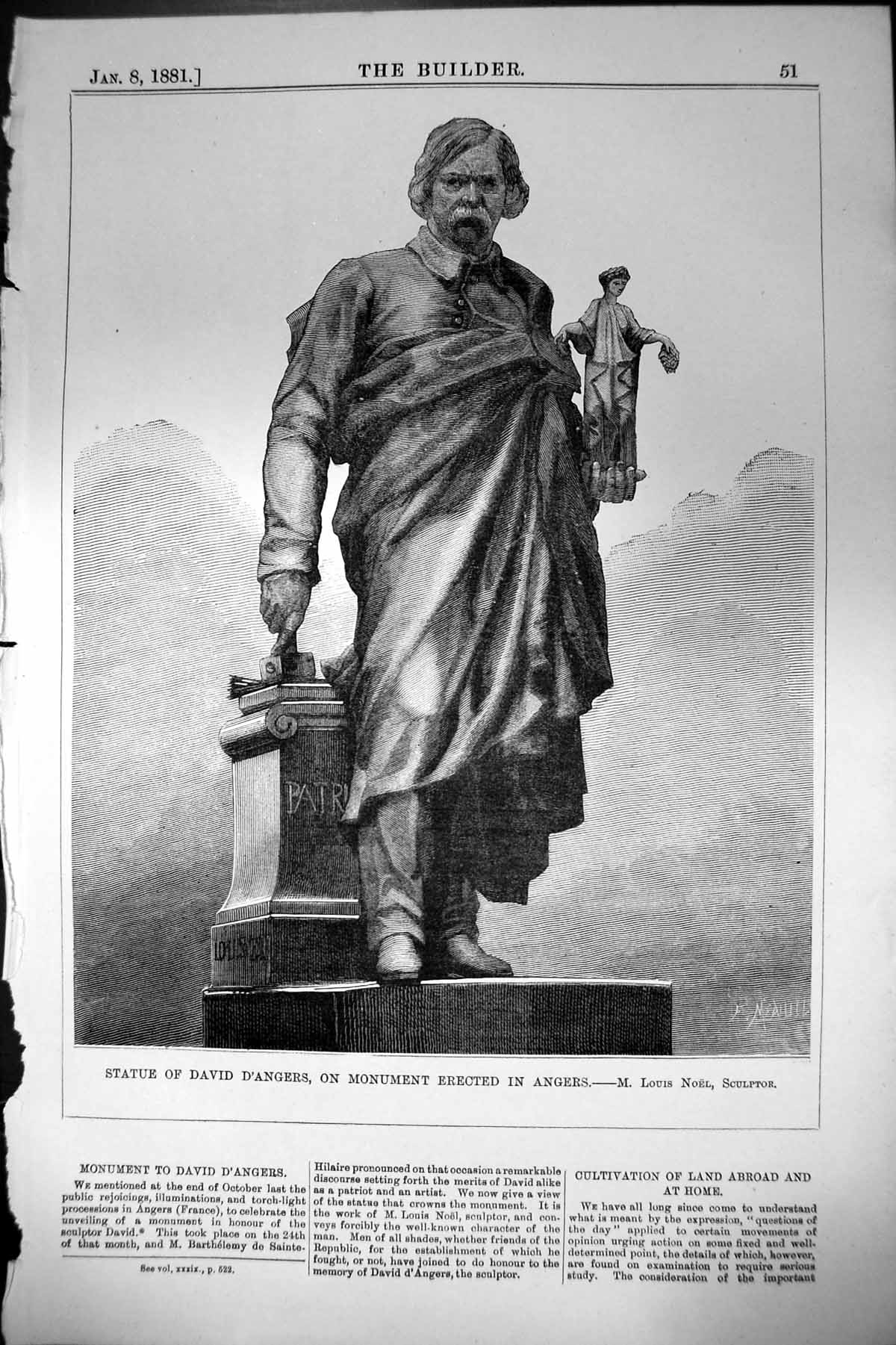 Old Statue David D'Angers Monument Erected Angers M Noel Sculptor1881 Victorian