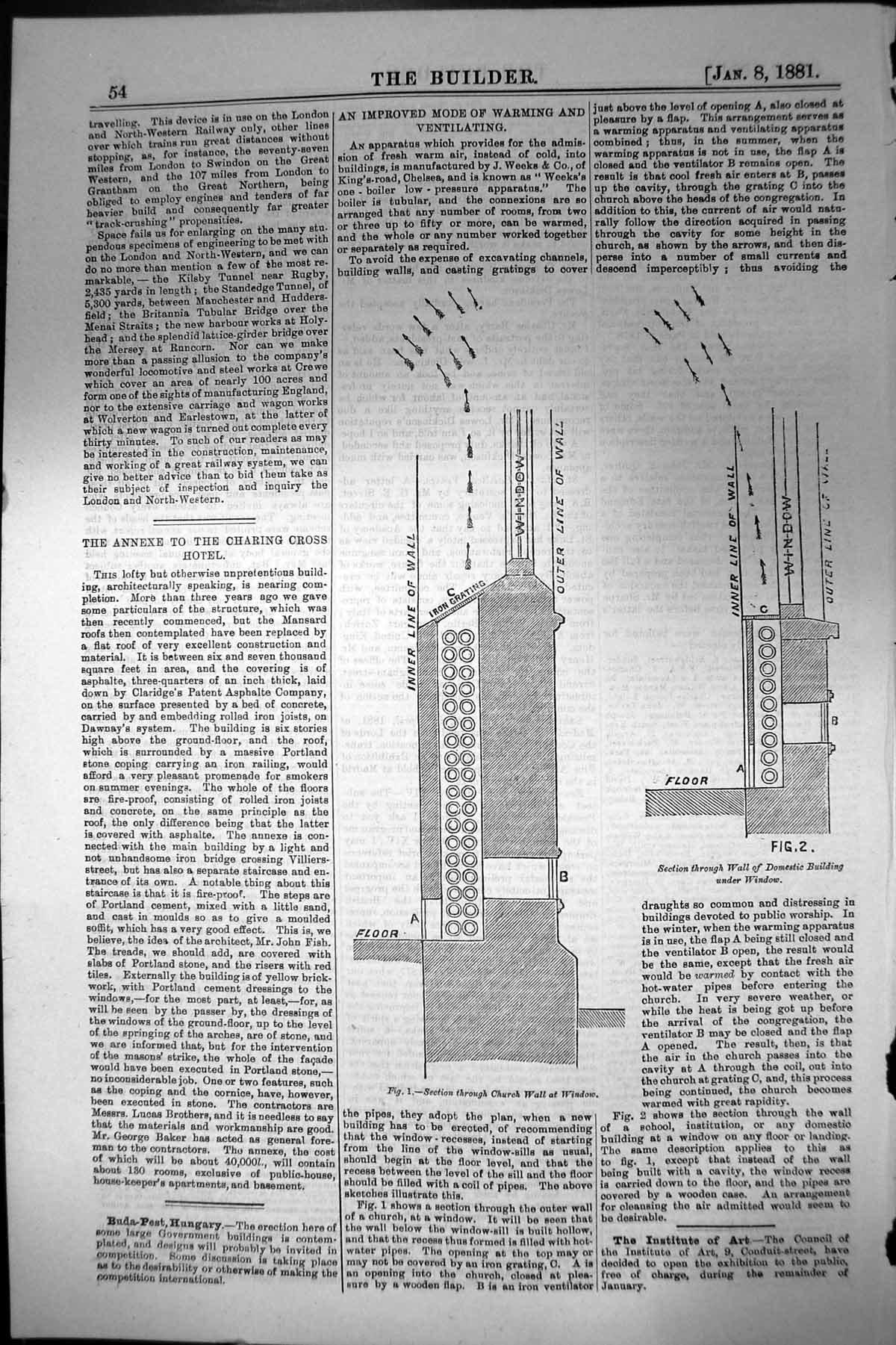 Antique Old Print Warming Homes Weeks One Boiler Low Pressure Apparatus 1881