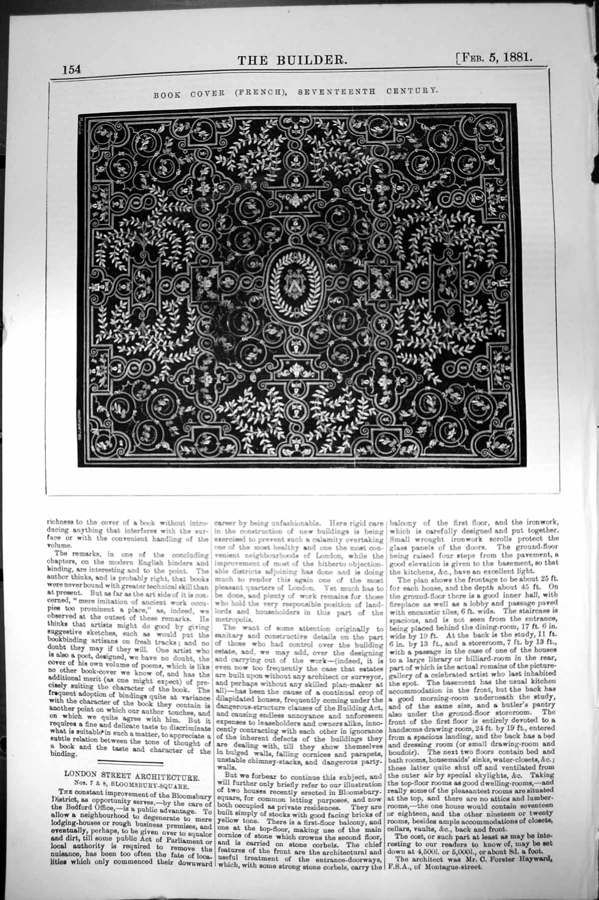 Original Old Antique Print Book Cover French Seventeenth Century 1881 Victorian