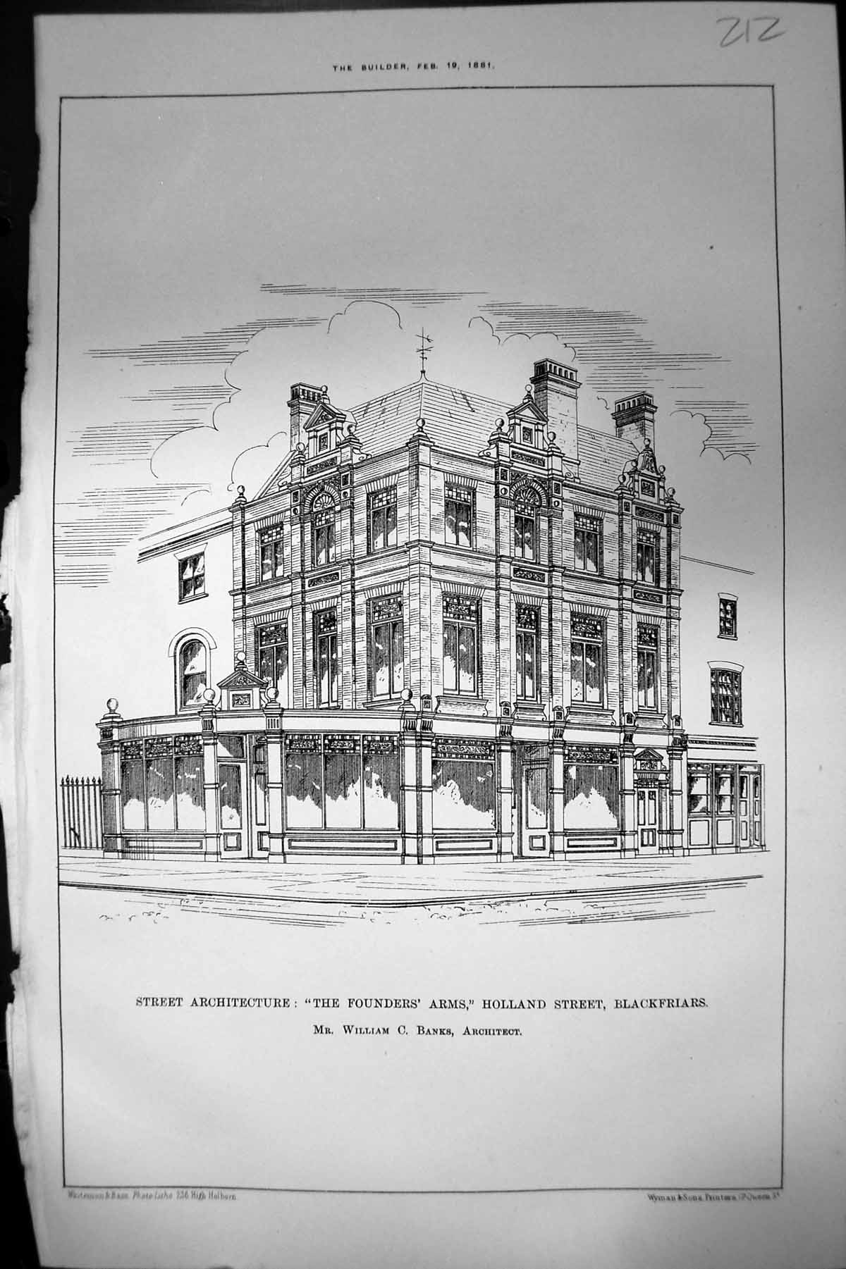 Antique Print Street Architecture Founders Arms Holland St Blackfriars 1881
