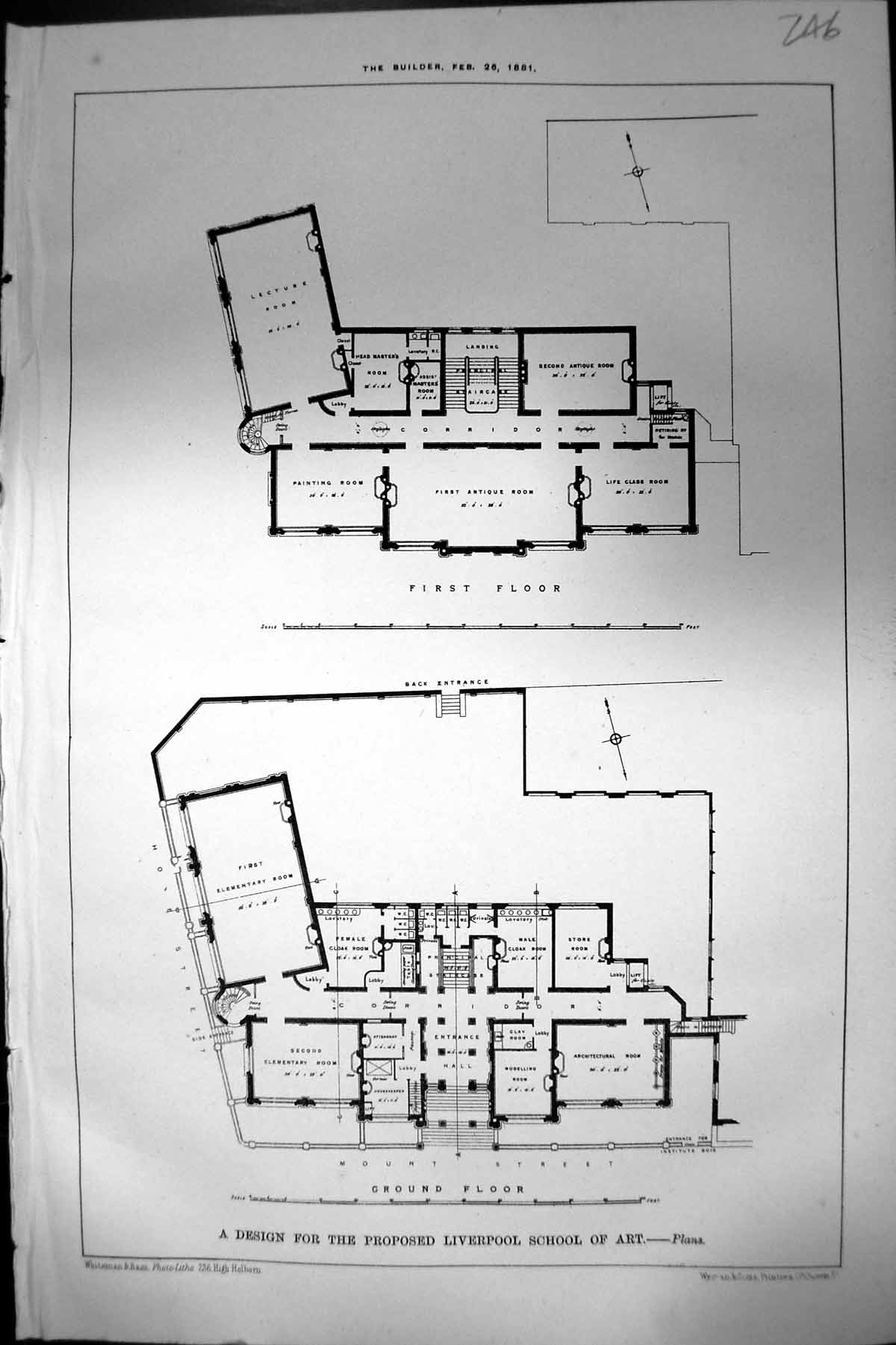 Old Design Proposed Liverpool School Art Plans Ground First Floor 188 Victorian