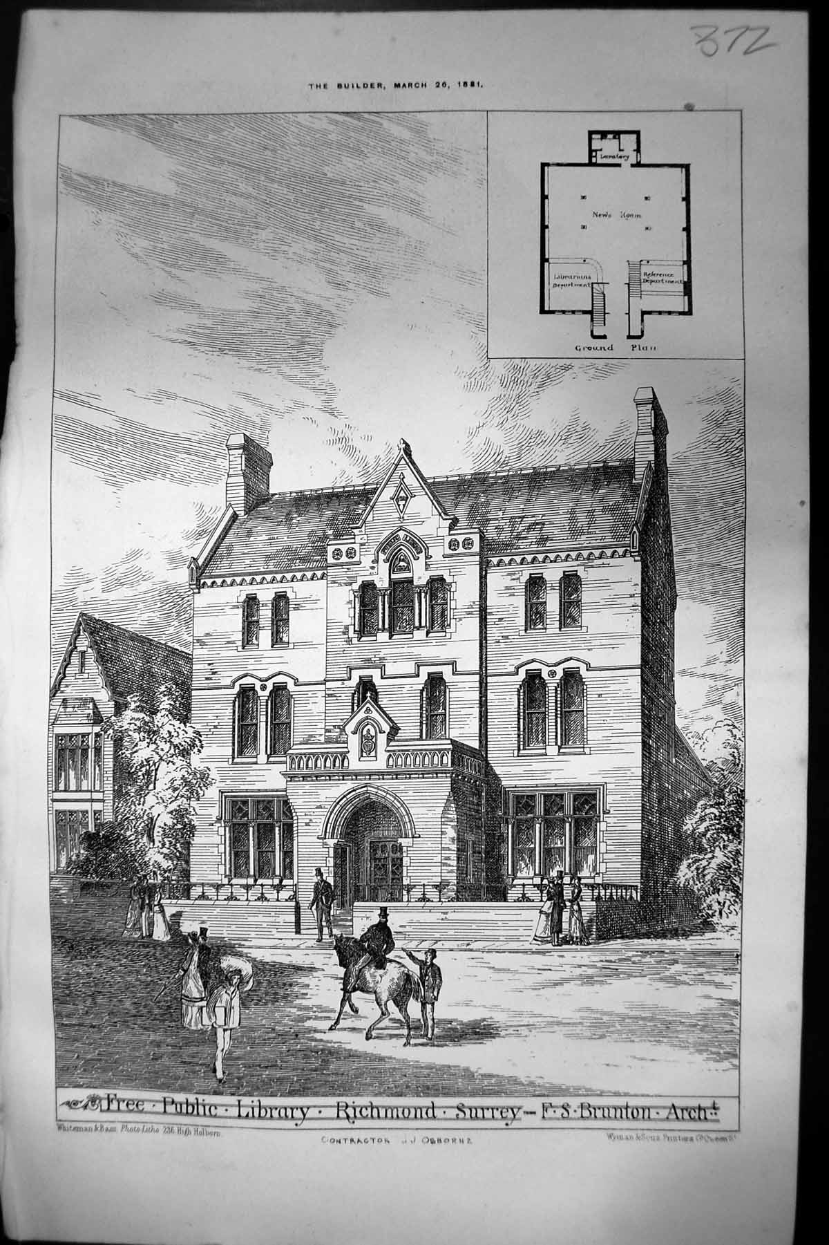 Original Old Antique Print Summers Place Sussex Garden Front 1881 Victorian