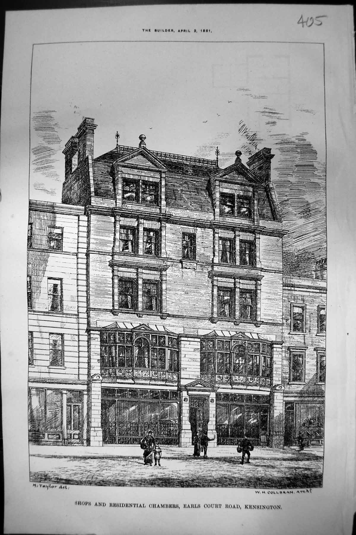 Antique Old Print Shops Residential Chambers Earls Court Road Kensington 1881